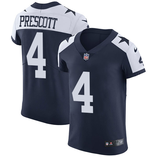 Nike Cowboys #4 Dak Prescott Navy Blue Thanksgiving Men's Stitched NFL Vapor Untouchable Throwback Elite Jersey - Click Image to Close